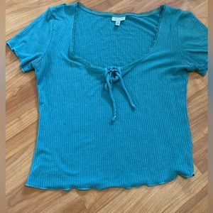 Self Love U-Neck Teal Shirt with Tie in Front